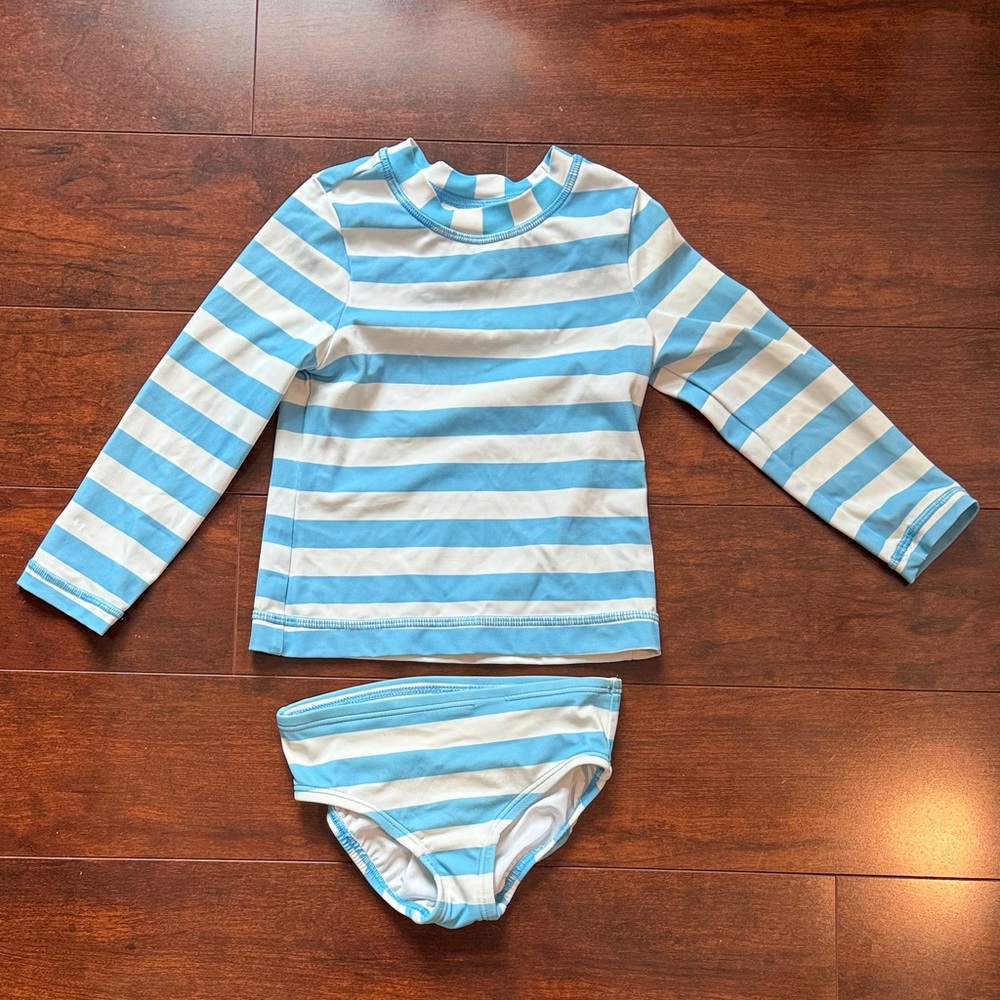 Hanna Andersson Light Blue & White Striped Long-Sleeve Rashguard Set